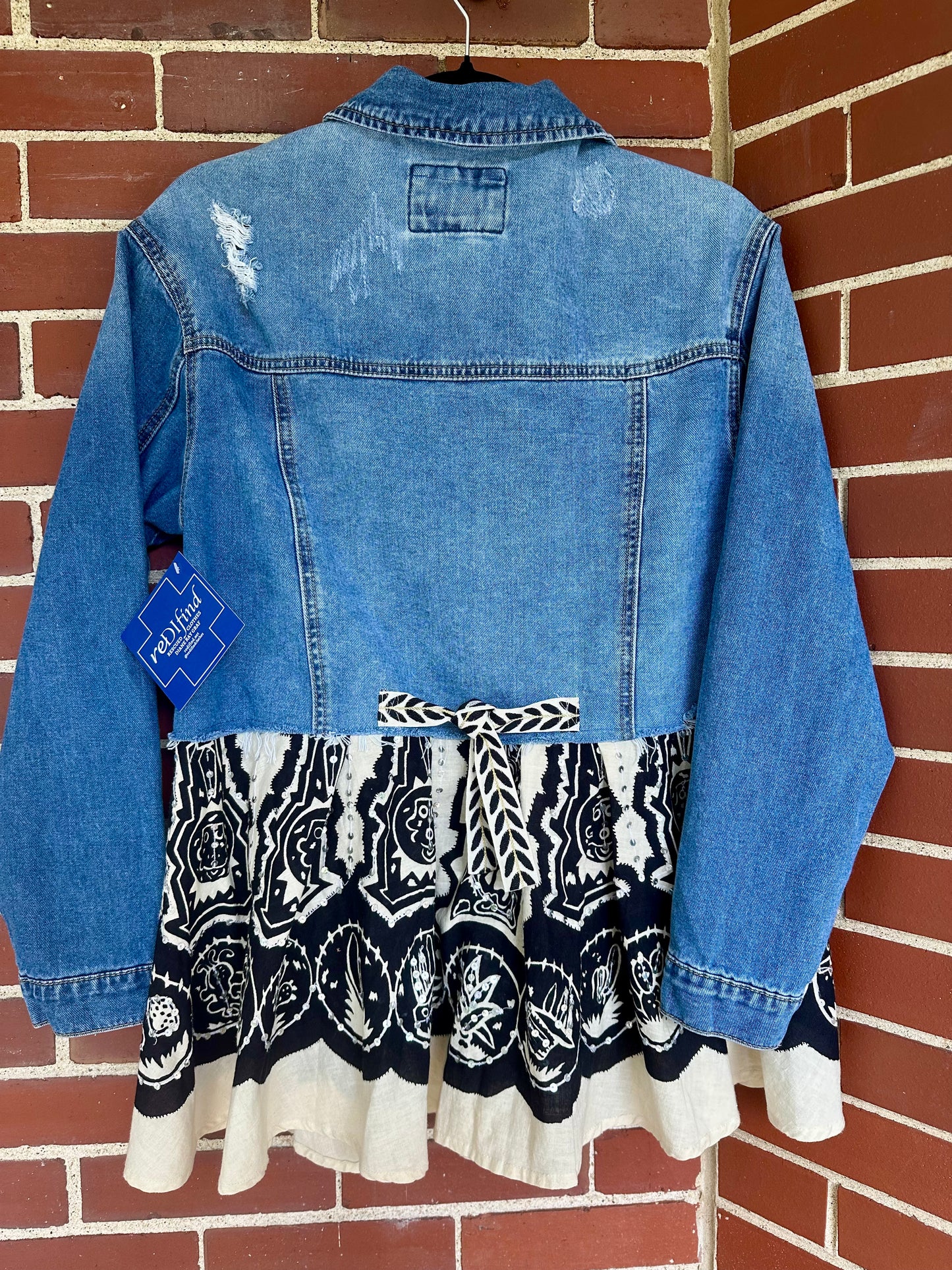 Long Sleeve Denim Jacket - Black and White Trim