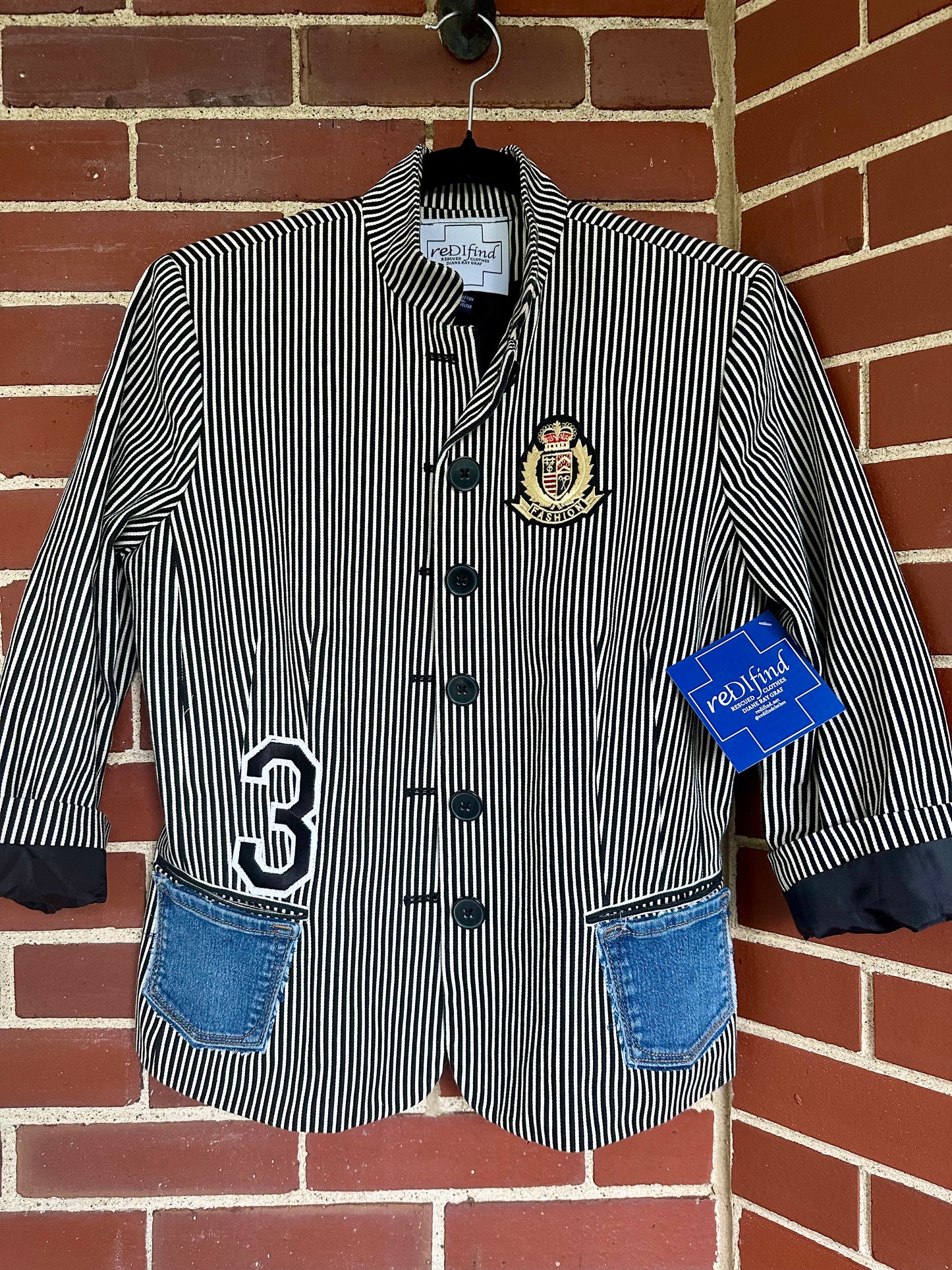 Black and White Striped Fun Jacket Denim Pockets