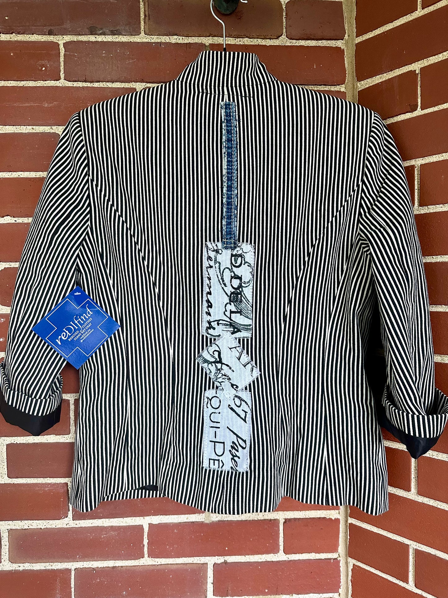 Black and White Striped Fun Jacket Denim Pockets