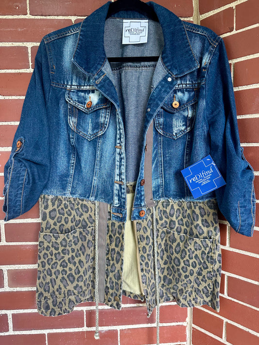 Denim Jacket Mixed With Leopard Print Lower Jacket