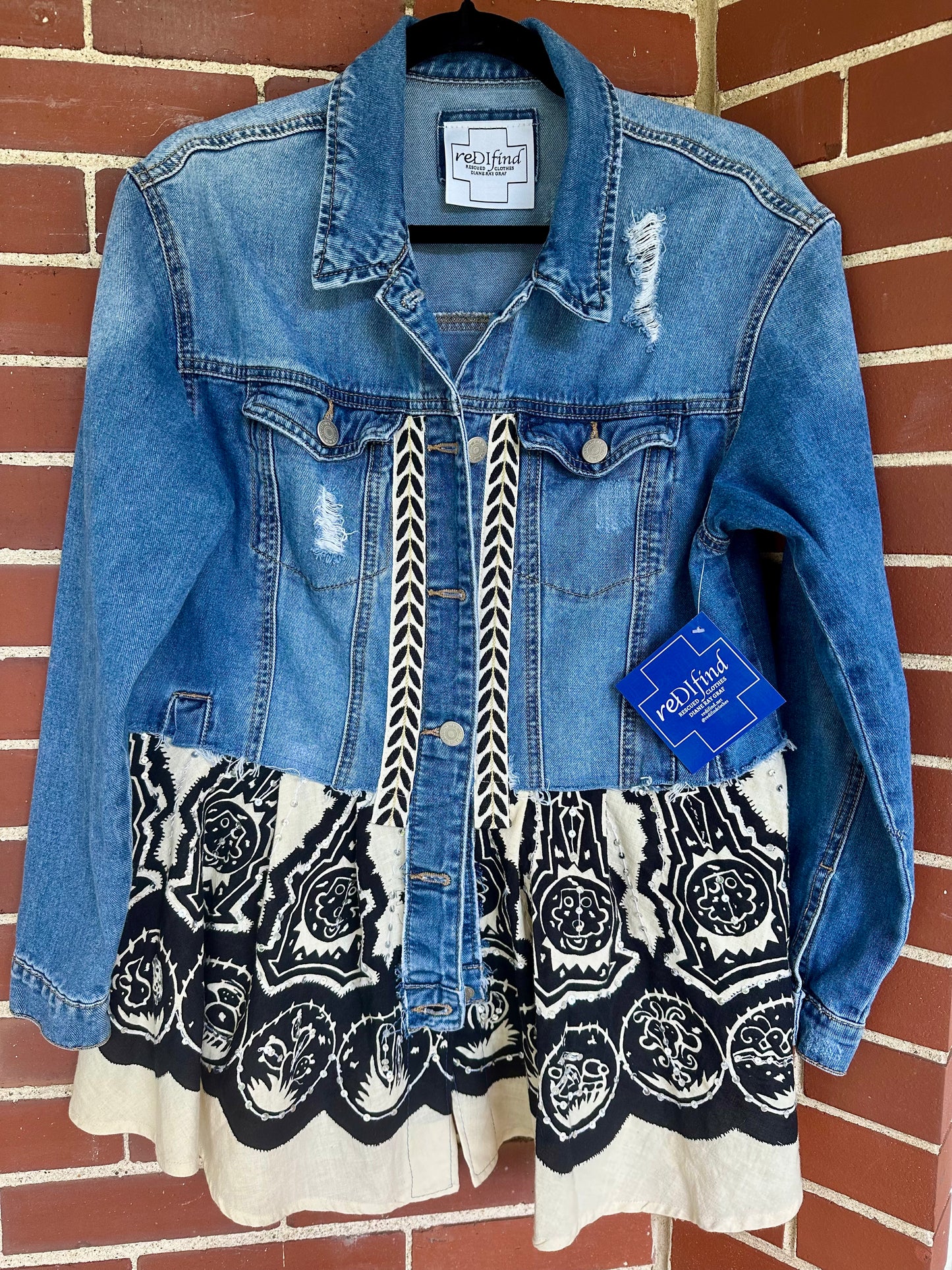 Long Sleeve Denim Jacket - Black and White Trim