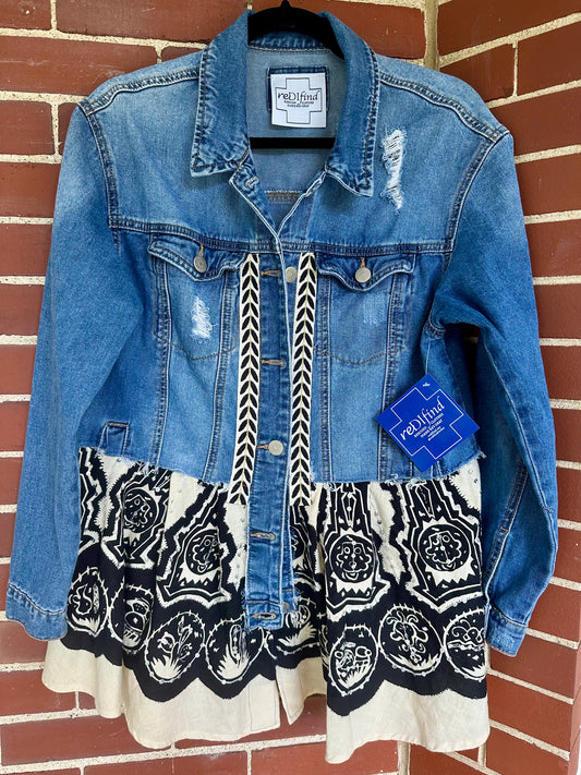 Long Sleeve Denim Jacket - Black and White Trim
