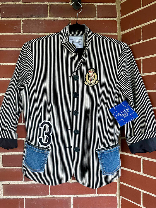 Black and White Striped Fun Jacket Denim Pockets